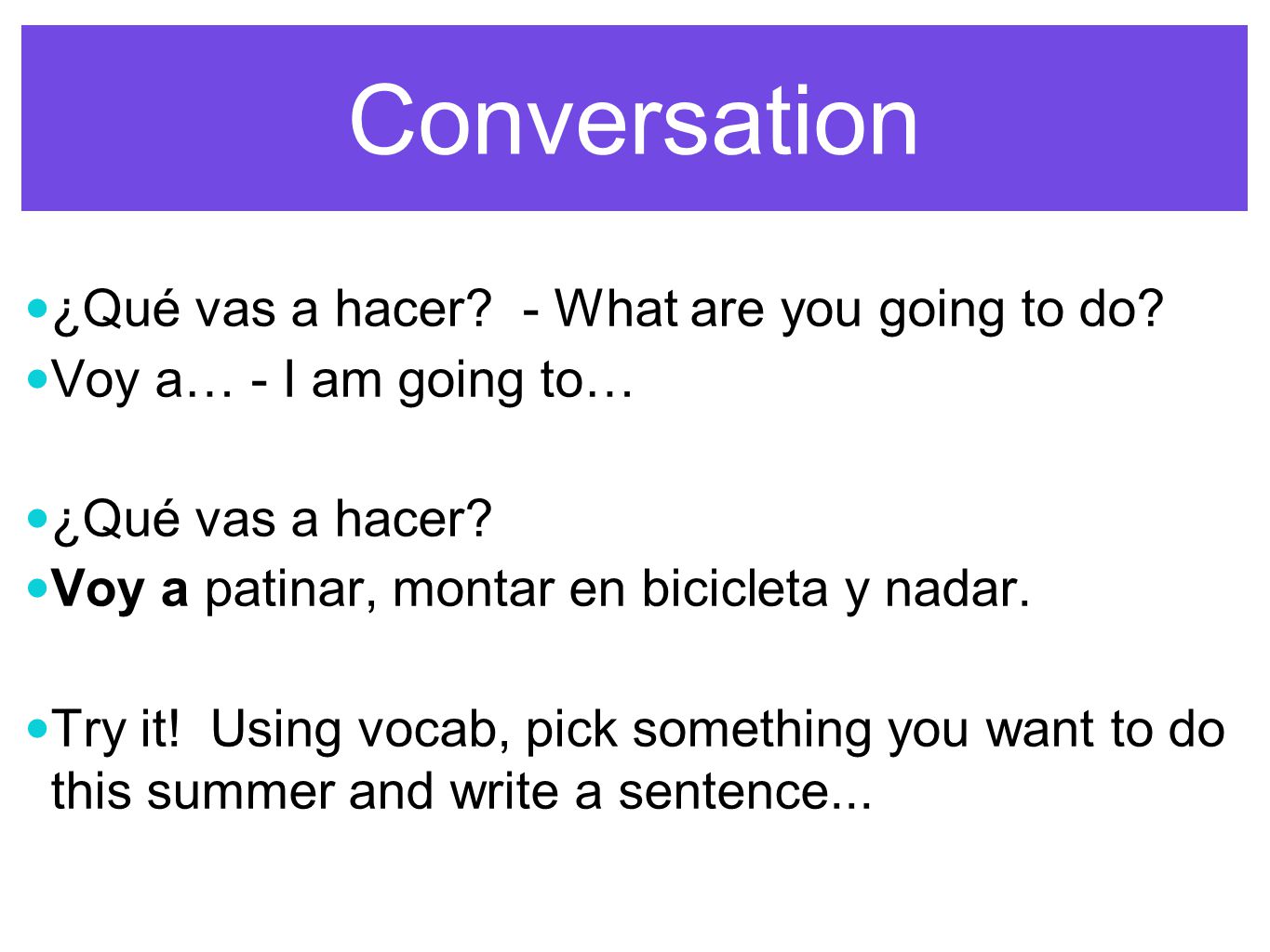 Conversation ¿Qué vas a hacer. - What are you going to do.