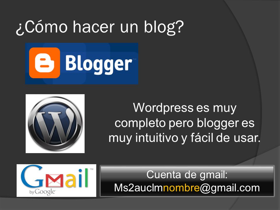 ¿Cómo hacer un blog. Wordpress es muy completo pero blogger es muy intuitivo y fácil de usar.