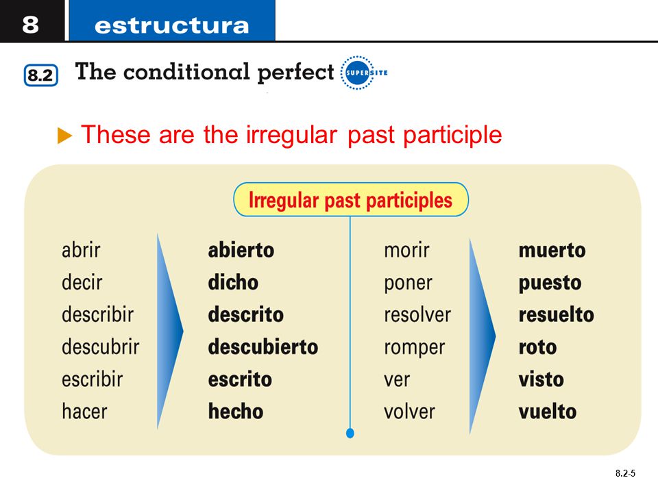  These are the irregular past participle 8.2-5