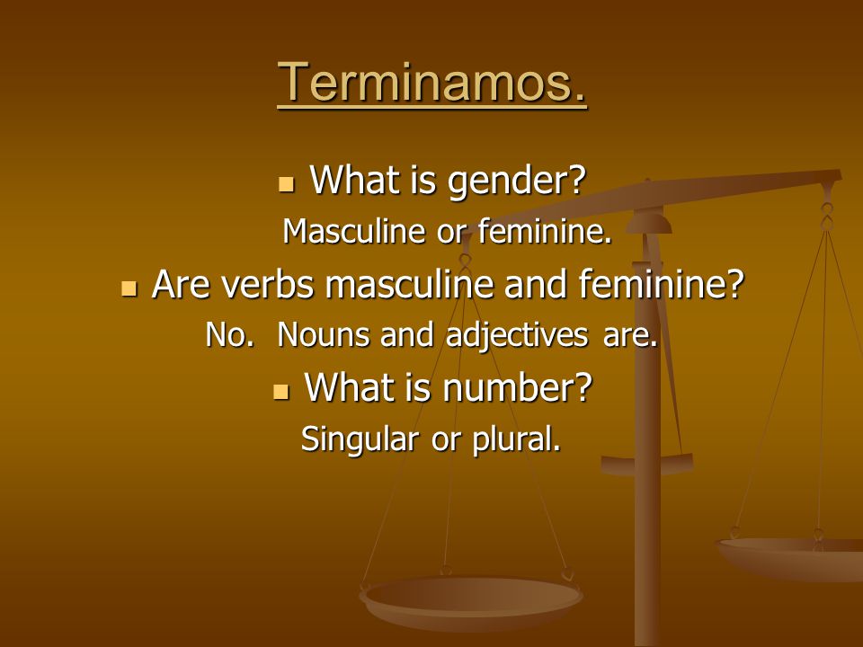 Terminamos. What is gender. What is gender. Masculine or feminine.