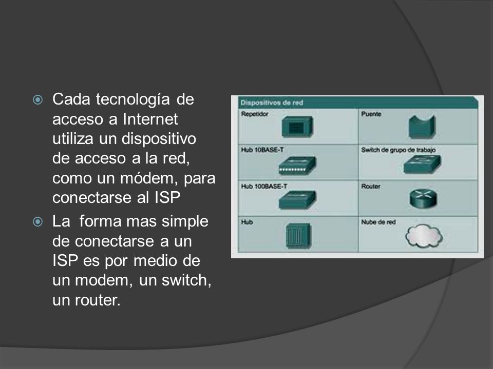  Los ISP proporcionan una serie de formas para conectarse a Internet, de acuerdo con la ubicación y la velocidad de conexión deseada.