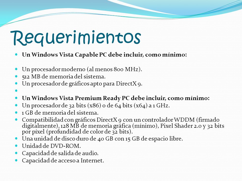 Requerimientos Windows Vista Business