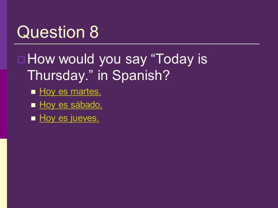 Day Question  ¿Qué día es hoy. Is What day is today in Spanish.