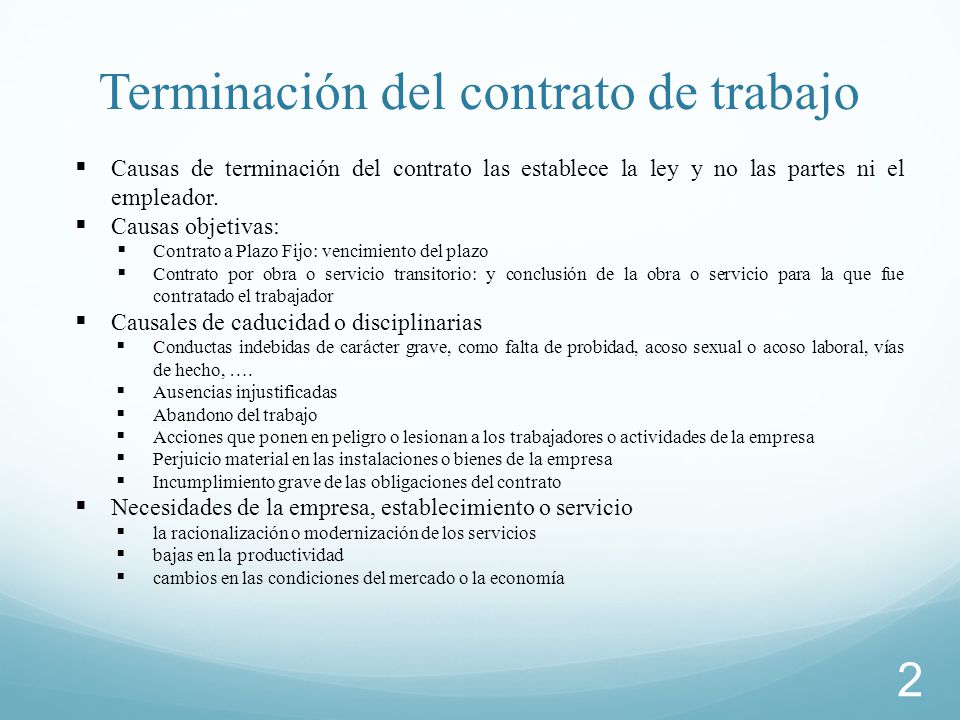 TERMINACION DEL CONTRATO DE TRABAJO terminacion del contrato de trabajo: