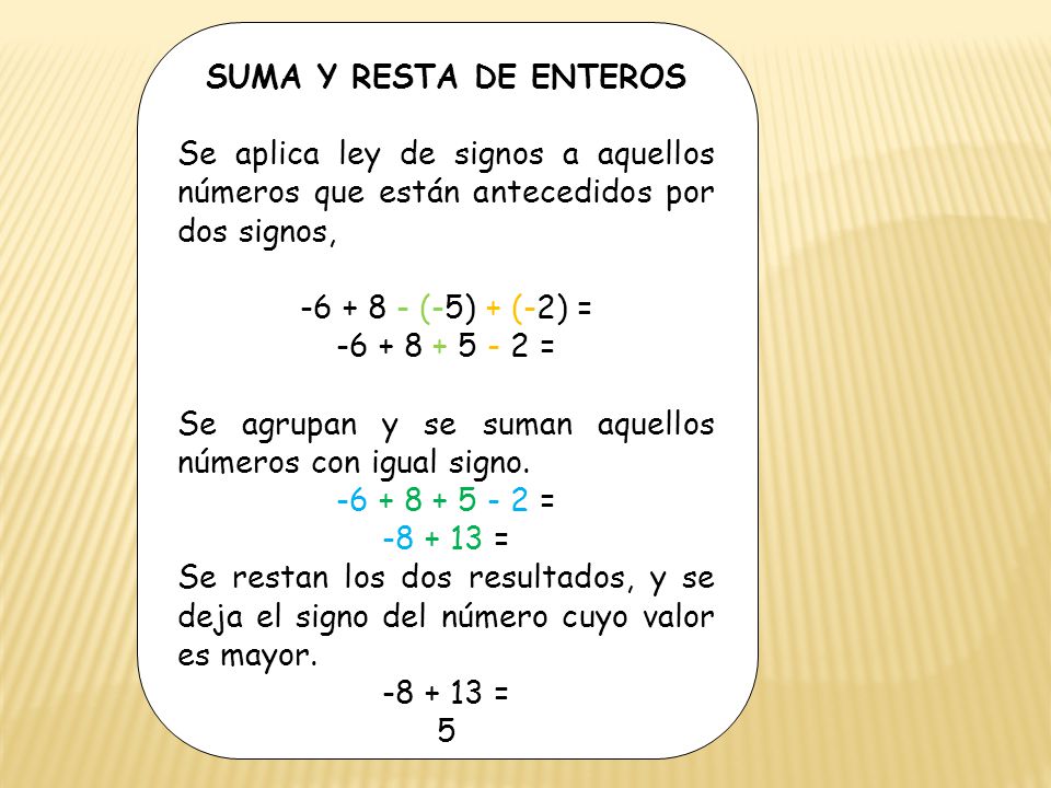 LA LEY DE LOS SIGNOS DE LA SUMA la ley de los signos de la suma: