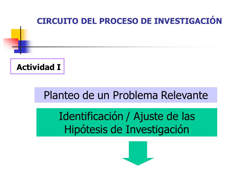 Actividad I Planteo de un Problema Relevante Identificación / Ajuste de las Hipótesis de Investigación CIRCUITO DEL PROCESO DE INVESTIGACIÓN