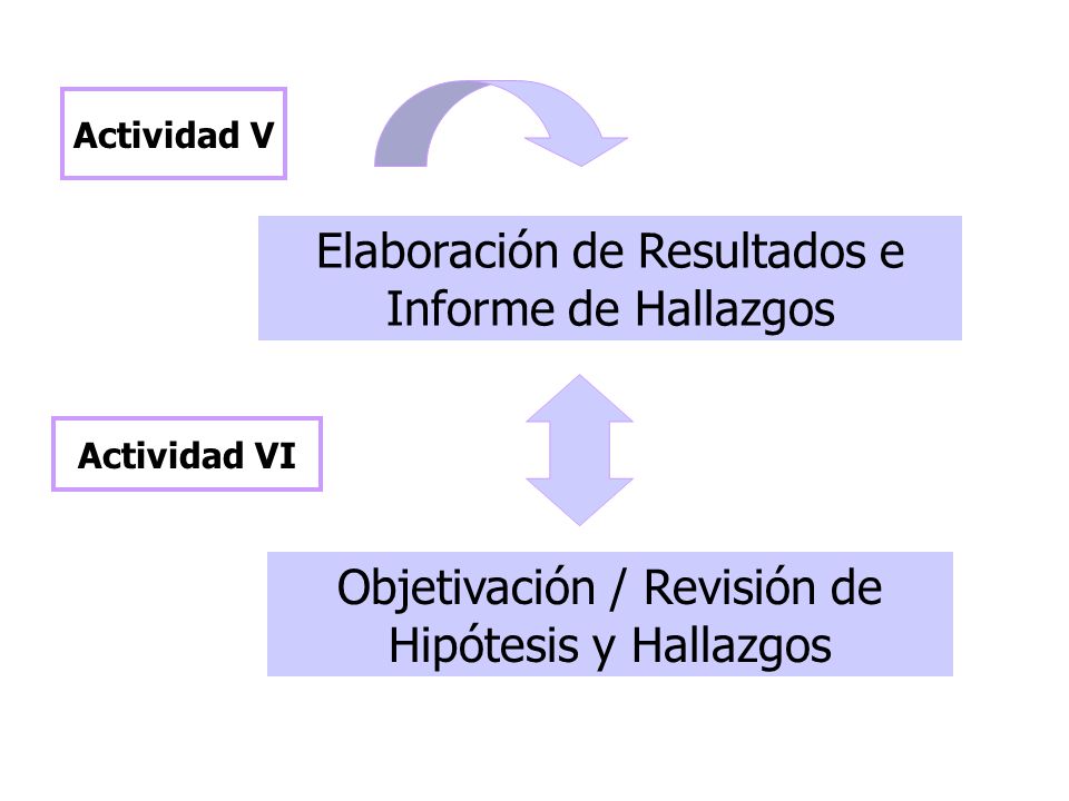 Actividad V Elaboración de Resultados e Informe de Hallazgos Actividad VI Objetivación / Revisión de Hipótesis y Hallazgos