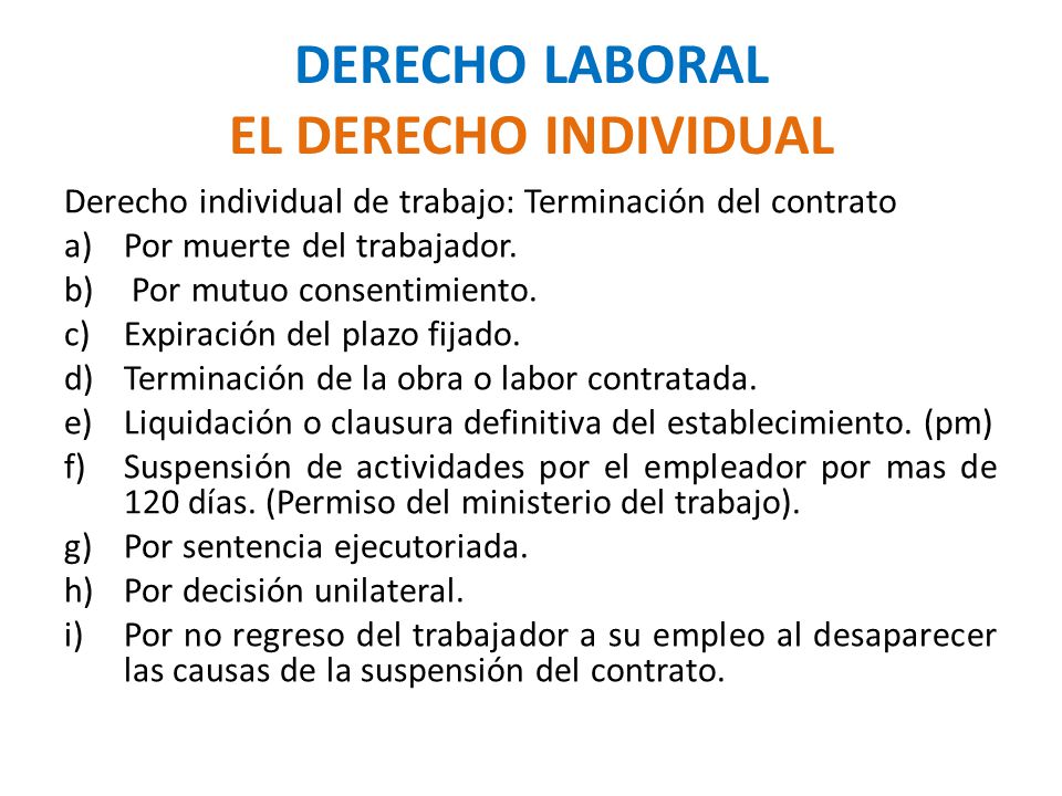 TERMINACION DEL CONTRATO DE TRABAJO terminacion del contrato de trabajo: