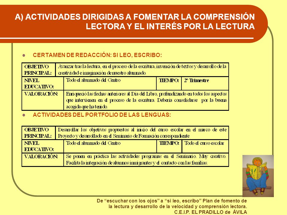 FOMENTO DE LA LECTURA Y EL DESARROLLO DE fomento de la lectura y el desarrollo de: