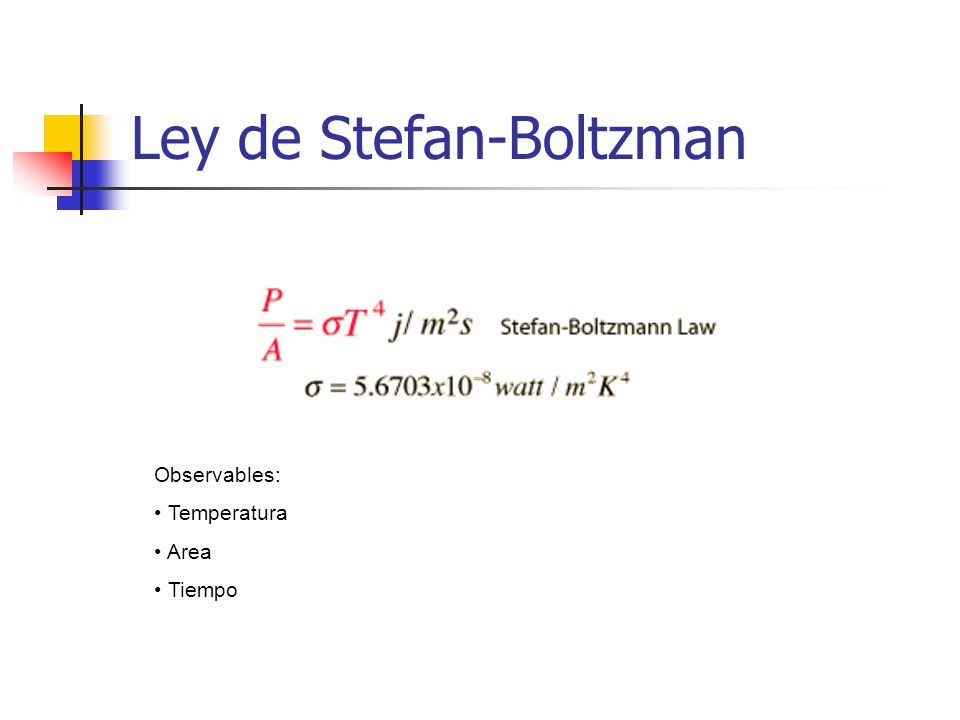 Ley de Stefan-Boltzman Observables: Temperatura Area Tiempo