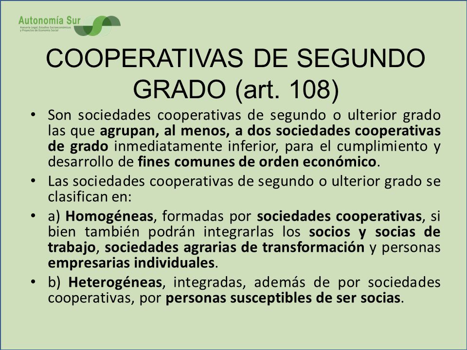DE LA LEY DE COOPERATIVAS ANDALUZAS de la ley de cooperativas andaluzas: