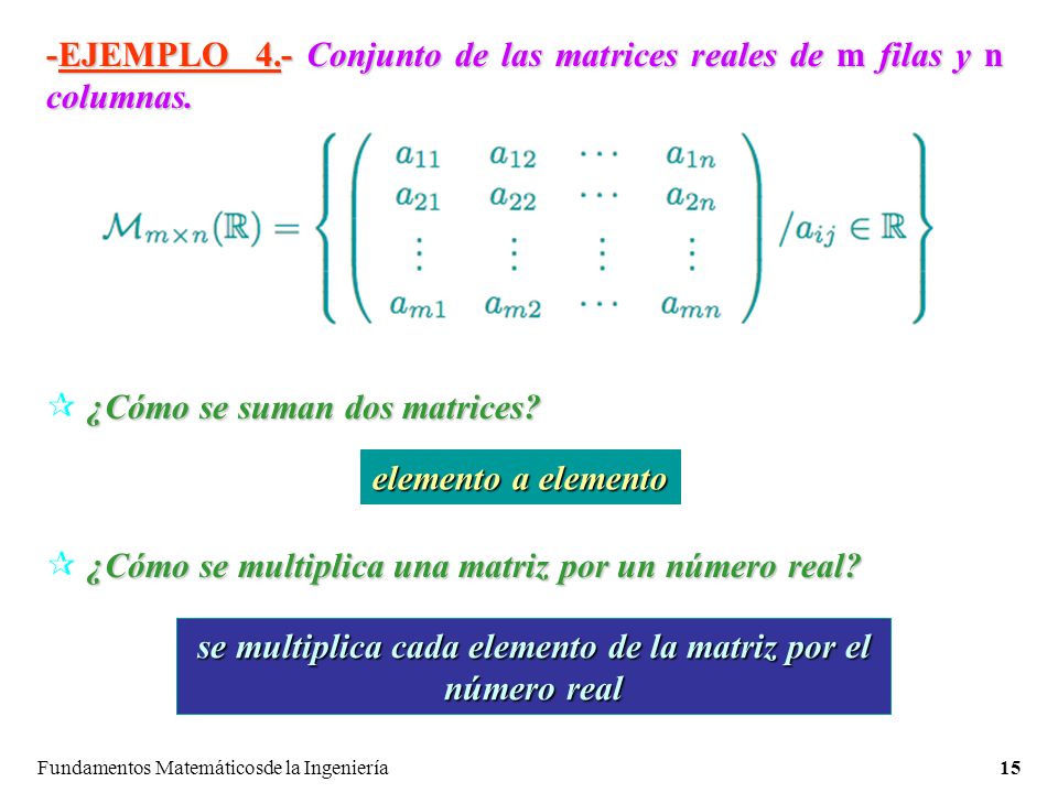 ESPACIO VECTORIAL DE LAS MATRICES espacio vectorial de las matrices: