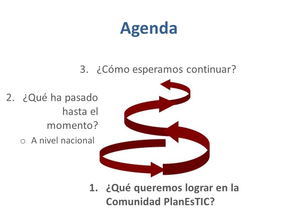 Agenda 1.¿Qué queremos lograr en la Comunidad PlanEsTIC.