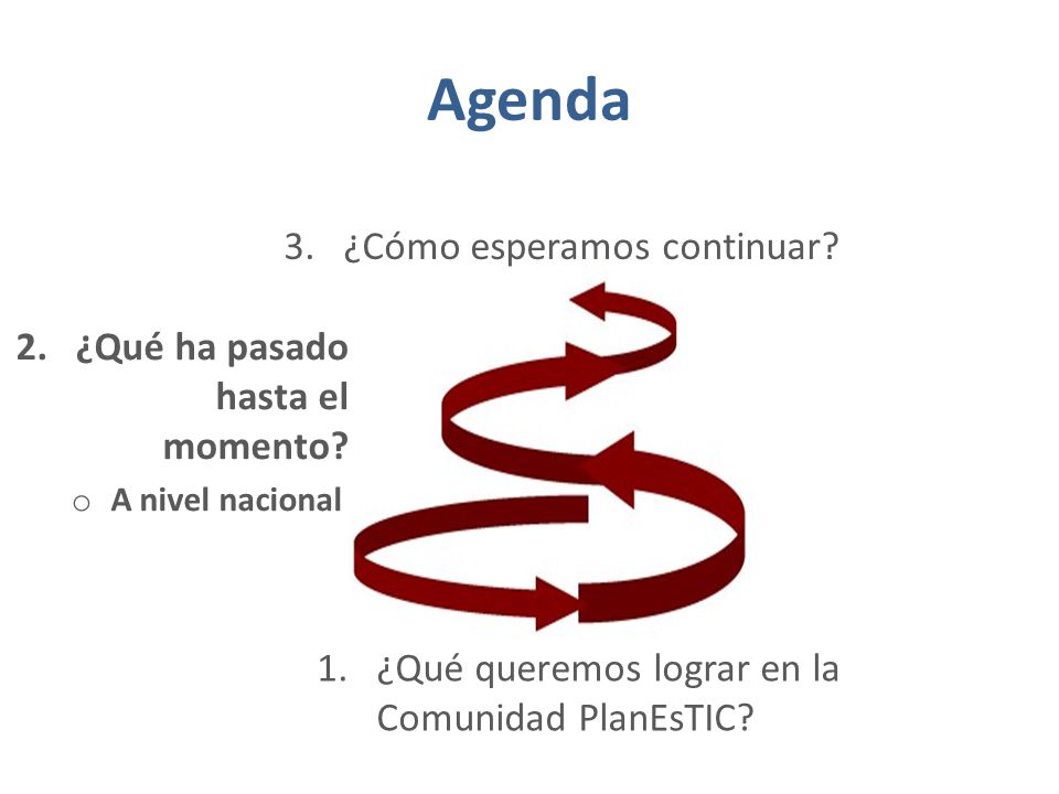 Agenda 1.¿Qué queremos lograr en la Comunidad PlanEsTIC.