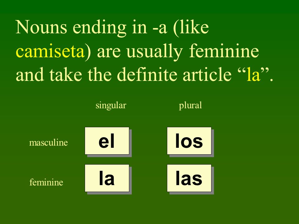 Nouns ending in -a (like camiseta) are usually feminine and take the definite article la.