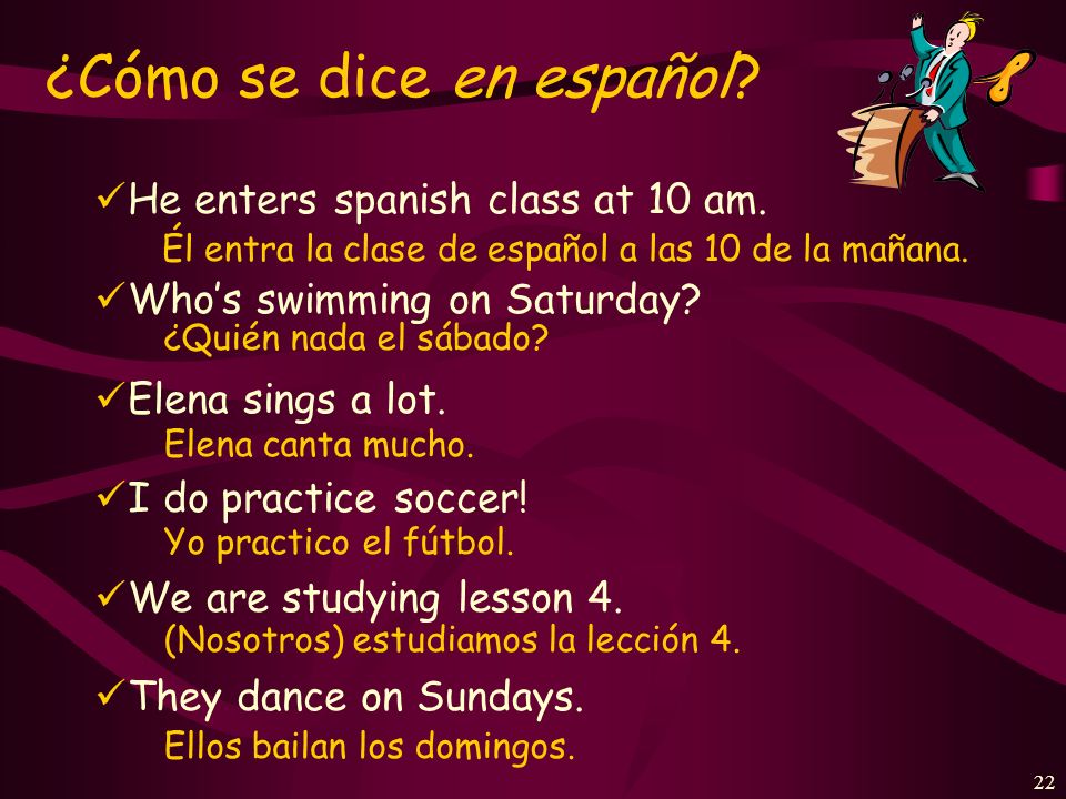 21 ¿Cómo se dice en español. I speak Spanish in class.