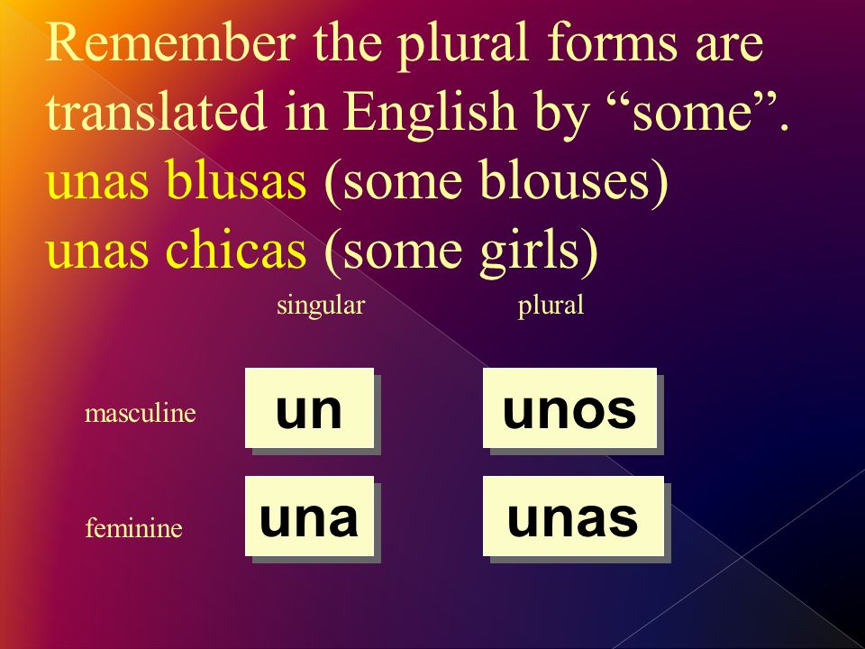 Remember the plural forms are translated in English by some.