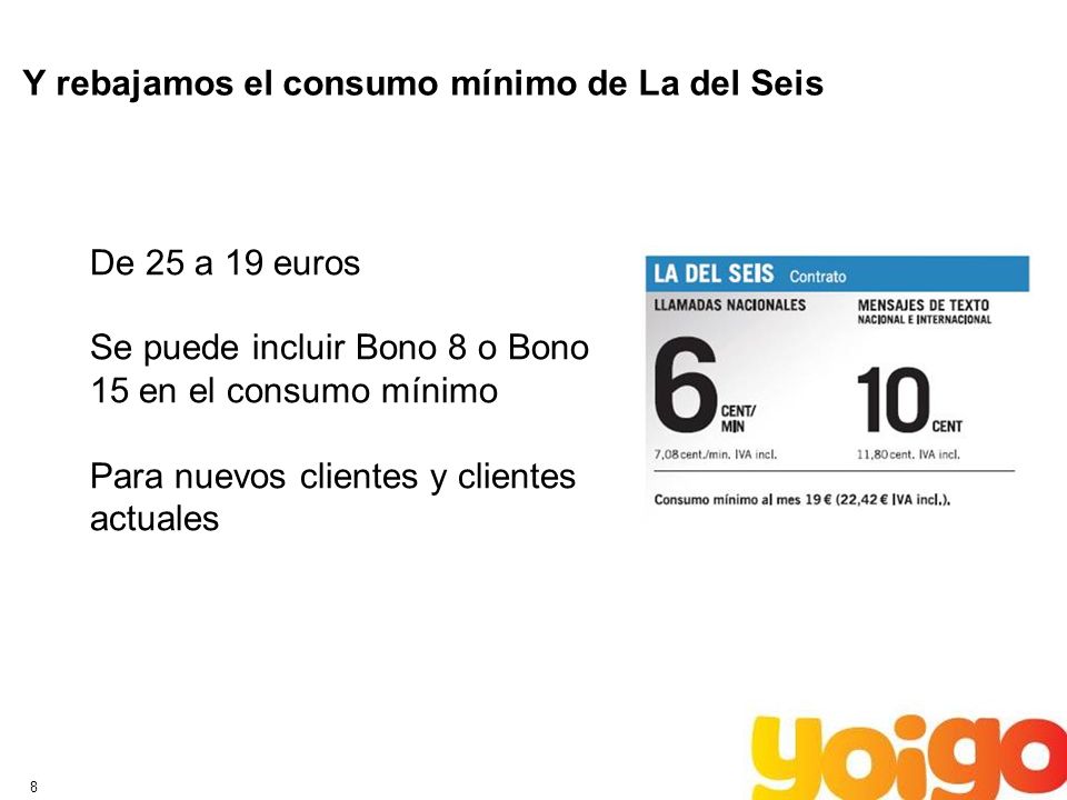 8 Y rebajamos el consumo mínimo de La del Seis De 25 a 19 euros Se puede incluir Bono 8 o Bono 15 en el consumo mínimo Para nuevos clientes y clientes actuales