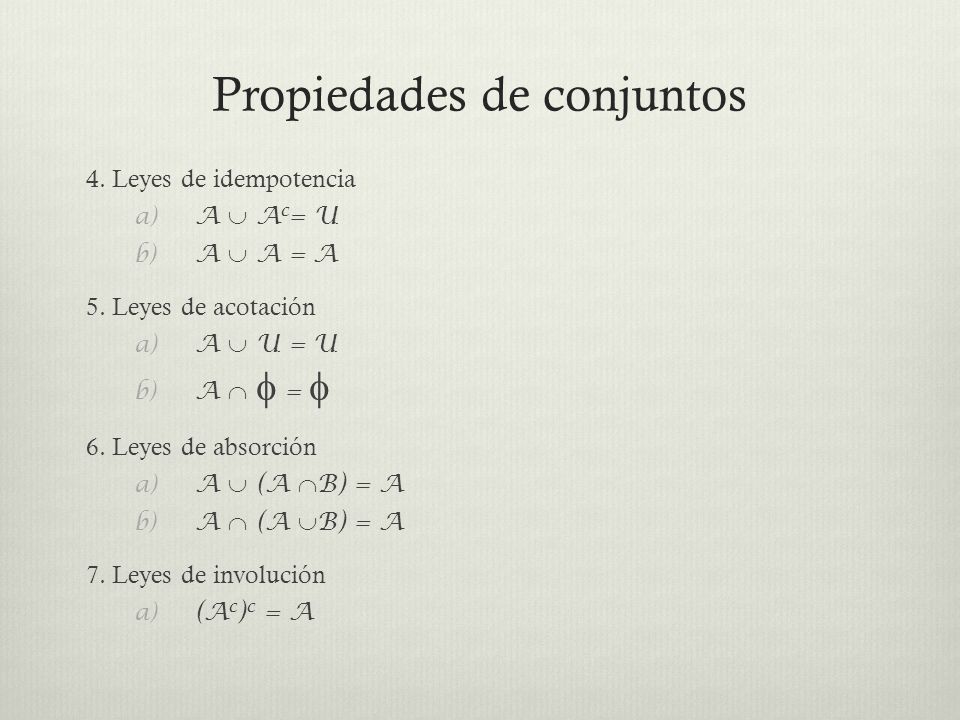 LEYES DE LOS CONJUNTOS leyes de los conjuntos: