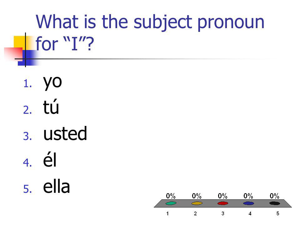 What is the subject pronoun for I 1. yo 2. tú 3. usted 4. él 5. ella