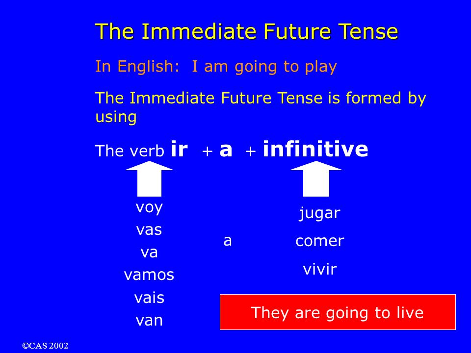 There are two tenses that you can use: The Future The Conditional Future Tense I am going to play I will play I will be playing In English: The Conditional I would play I would be playing