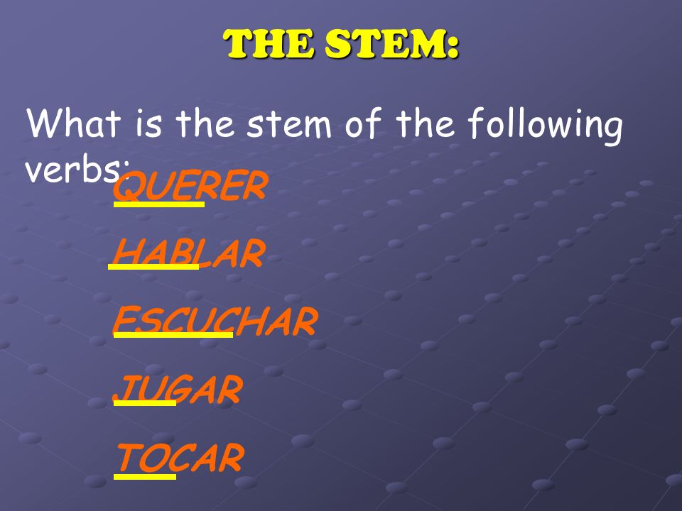 THE LETTERS IN PARENTHESIS MEAN THE VERBS ARE STEM CHANGERS!.