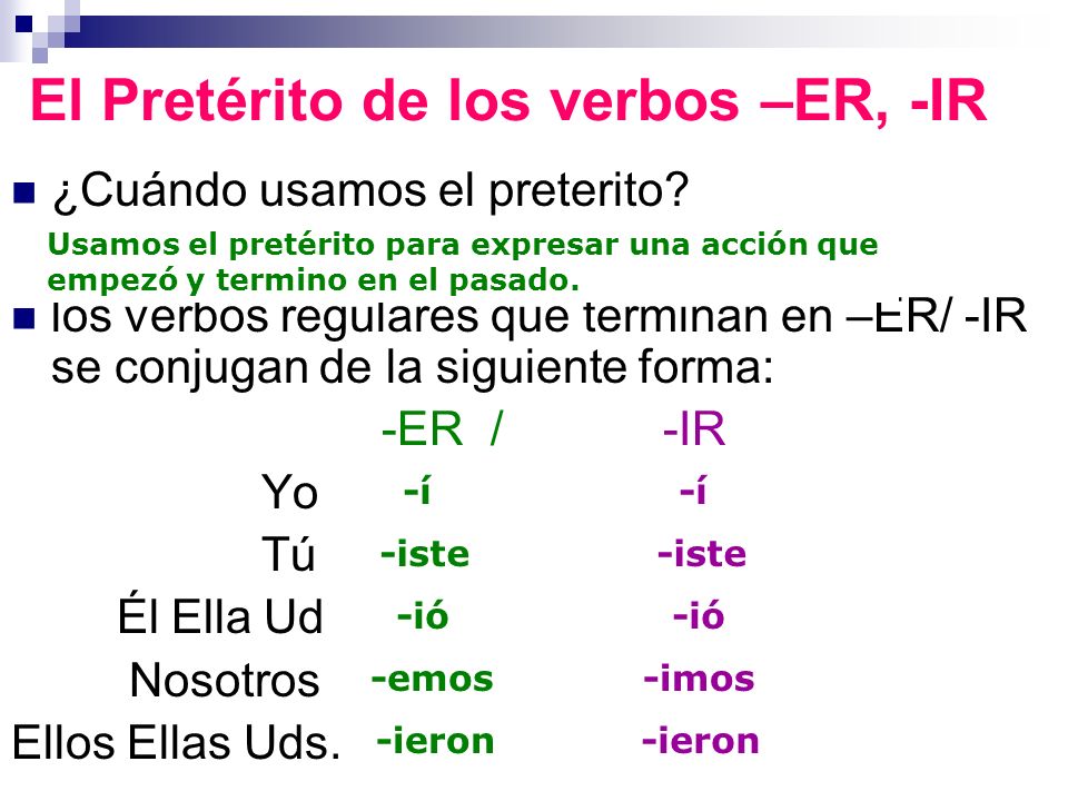 El Pretérito de los verbos –ER, -IR ¿Cuándo usamos el preterito.