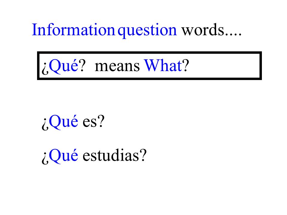 ¿Qué estudias Information question words.... ¿Qué means What ¿Qué es