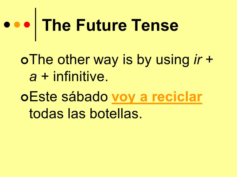 The Future Tense You have learned 2 ways to talk about future events.