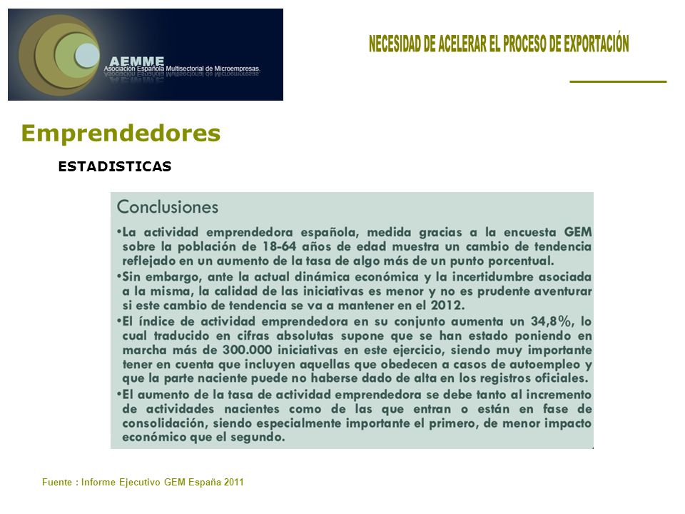 Emprendedores Fuente : Informe Ejecutivo GEM España 2011 ESTADISTICAS