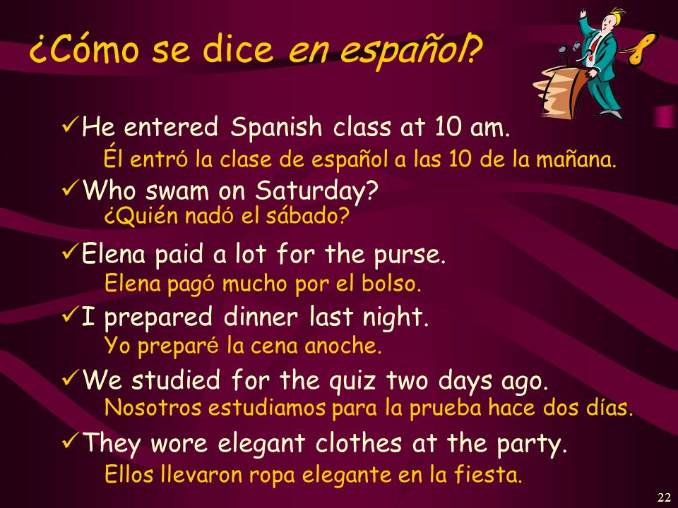 21 ¿Cómo se dice en español. I asked a question in class.