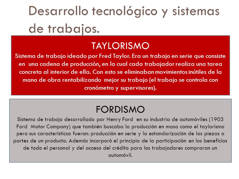 .

                                       Taylorismo.

Producción en masa:      Fordismo.

                                  