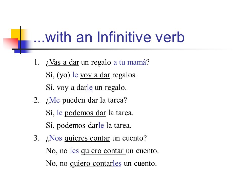 ...with an Infinitive verb 1.¿Vas a dar un regalo a tu mamá.