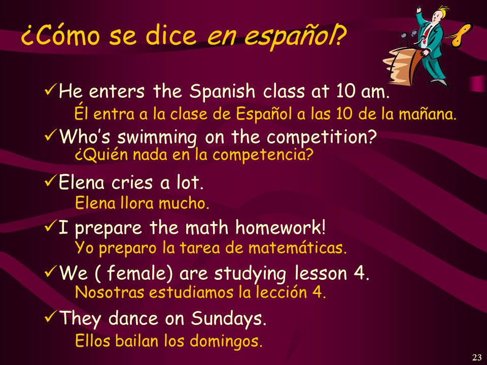 22 ¿Cómo se dice en español. I answer a question in class.