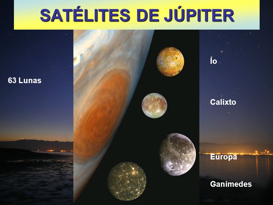 SATÉLITES DE JÚPITER Ío Calixto Europa Ganímedes 63 Lunas