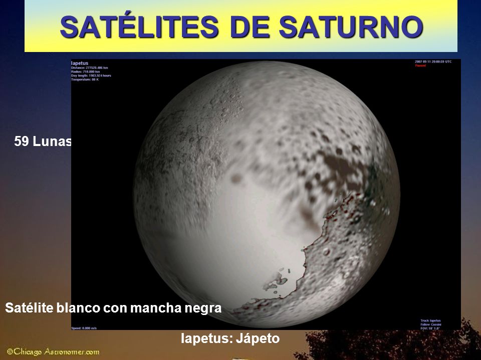 SATÉLITES DE SATURNO 59 Lunas Iapetus: Jápeto Satélite blanco con mancha negra