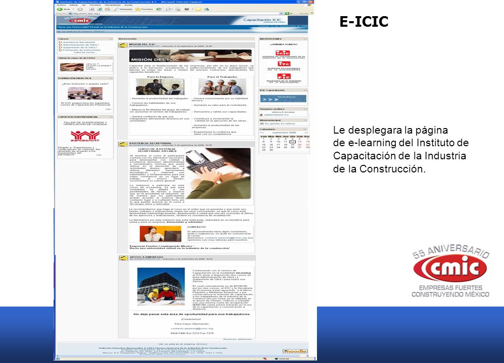 E-ICIC Le desplegara la página de e-learning del Instituto de Capacitación de la Industria de la Construcción.