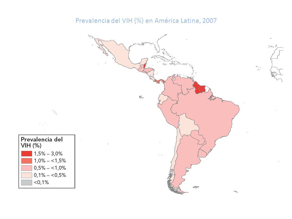 Prevalencia del VIH (%) en América Latina, 2007 INFORME SOBRE LA EPIDEMIA MUNDIAL DE SIDA