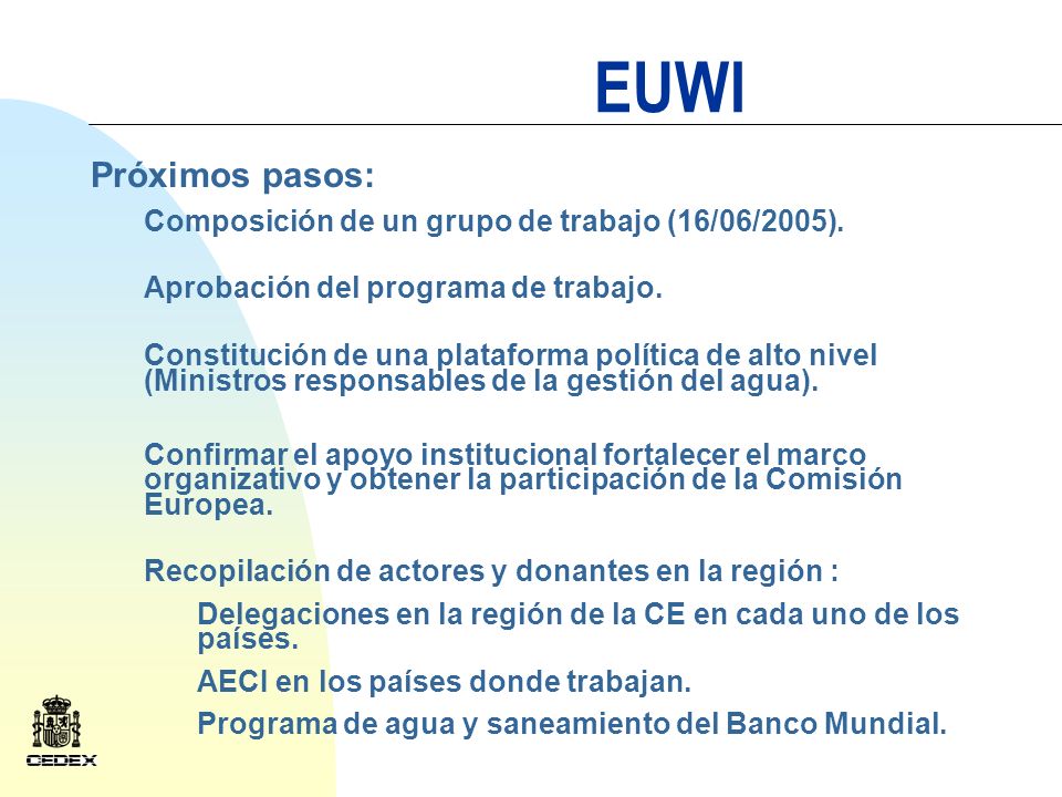EUWI Próximos pasos: Composición de un grupo de trabajo (16/06/2005).