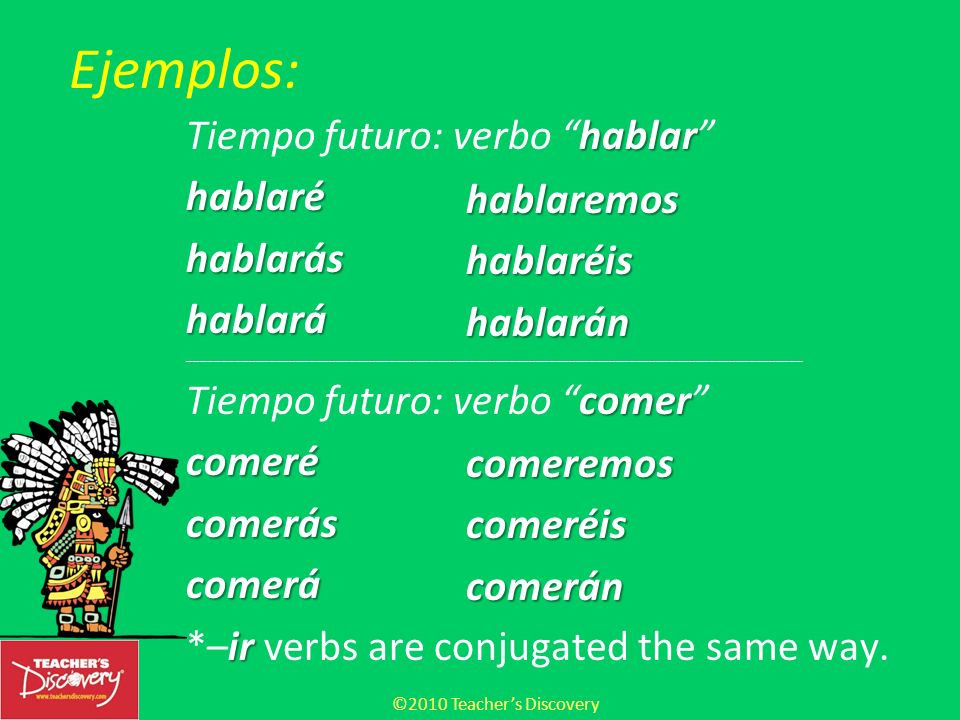 ©2010 Teachers Discovery The future tense is formed in Spanish by adding a special set of endings to the infinitive of the verb.