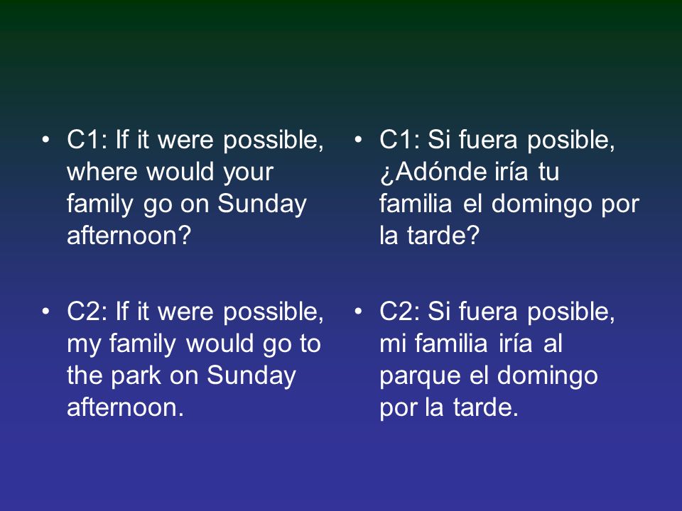 C1: If it were possible, where would your family go on Sunday afternoon.