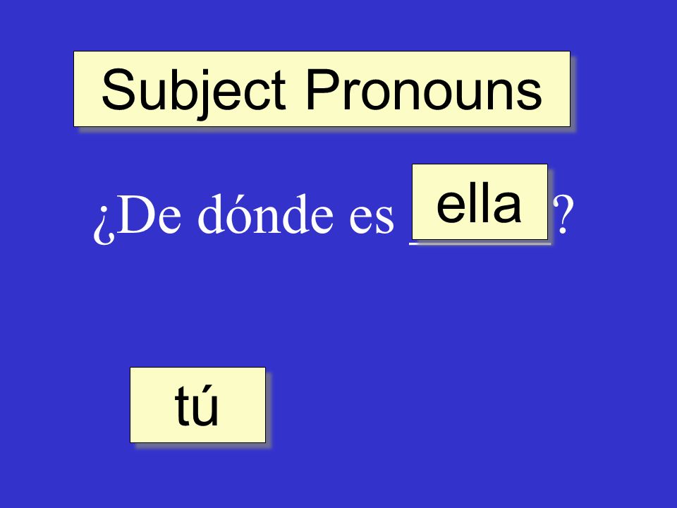 Subject Pronouns ¿De dónde es _____ ella tú