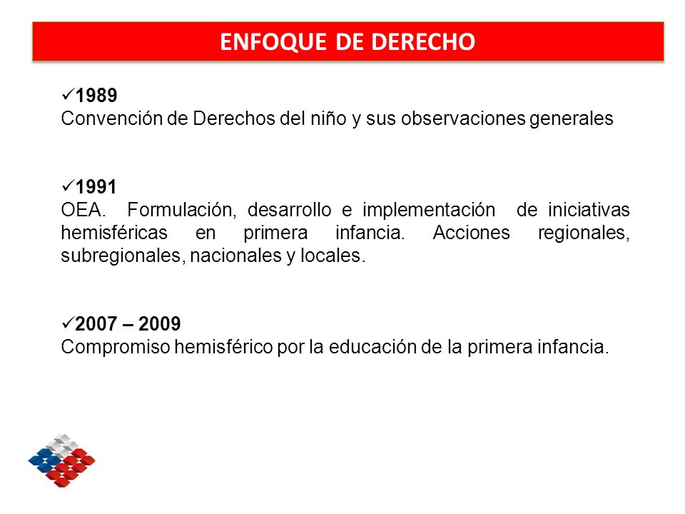ENFOQUE DE DERECHO 1989 Convención de Derechos del niño y sus observaciones generales 1991 OEA.
