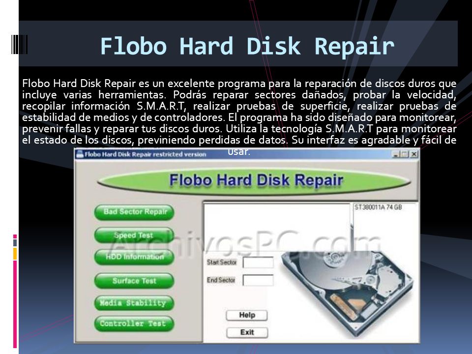 Flobo Hard Disk Repair es un excelente programa para la reparación de discos duros que incluye