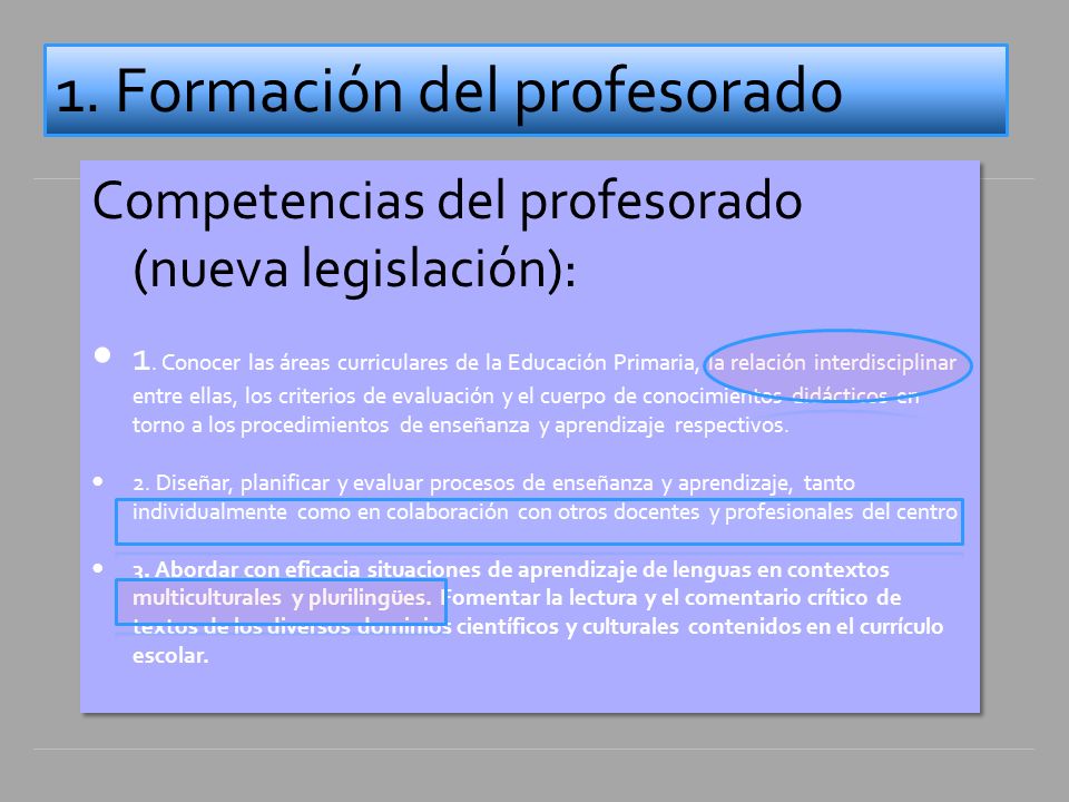 Competencias del profesorado (nueva legislación): 1.