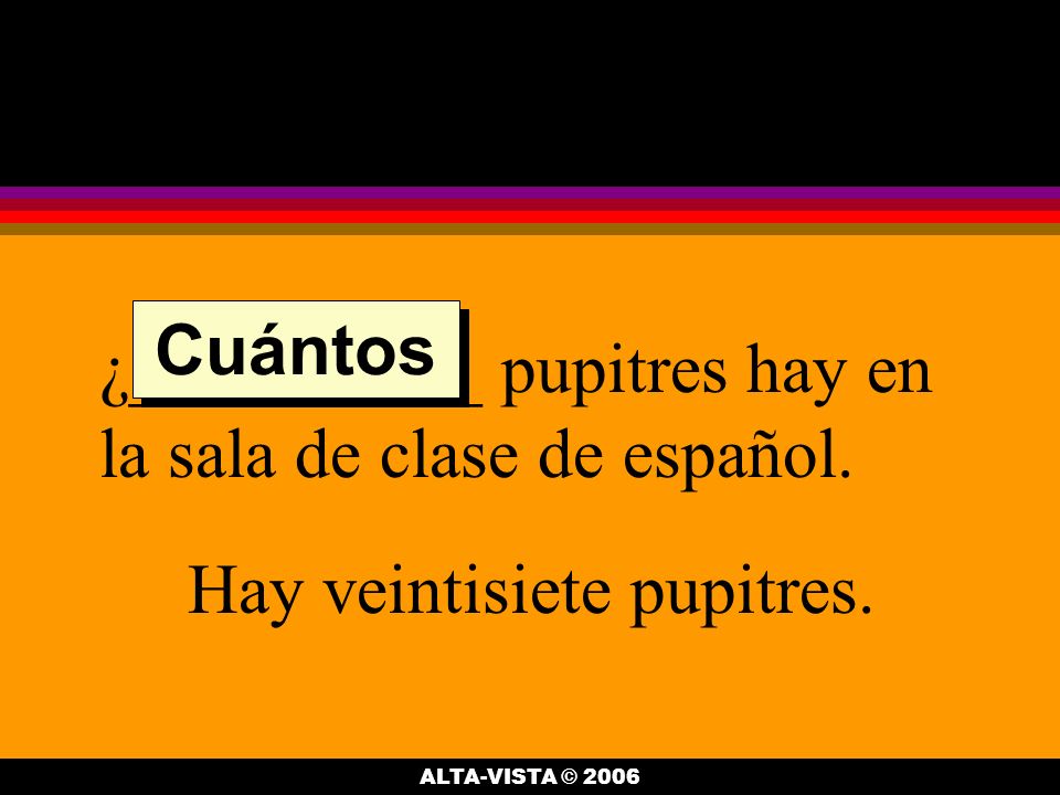 ¿__________ pupitres hay en la sala de clase de español.