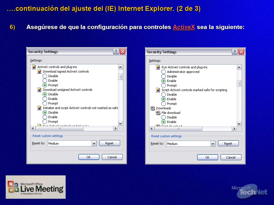 ….continuación del ajuste del (IE) Internet Explorer.