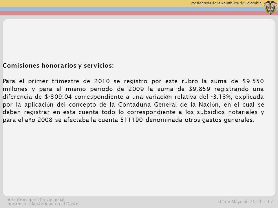 INFORME DE AUSTERIDAD EN EL GASTO SECTOR PERIODO DEL INFORME Fecha