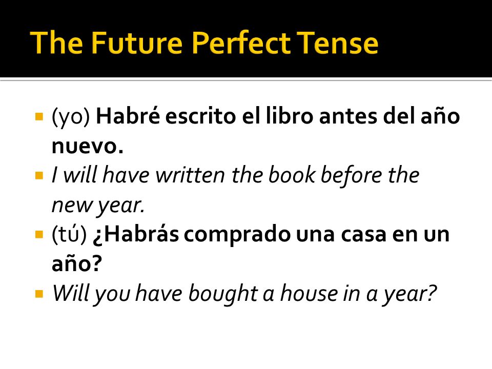 (yo) Habré escrito el libro antes del año nuevo. I will have written the book before the new year.