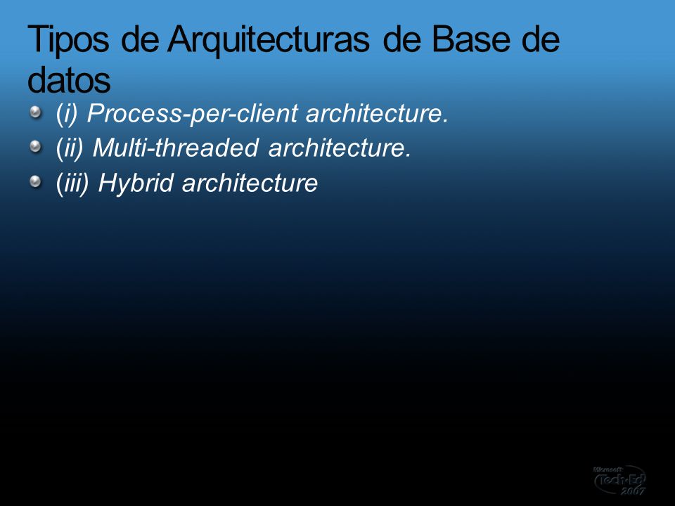 (i) Process-per-client architecture. (ii) Multi-threaded architecture. (iii) Hybrid architecture